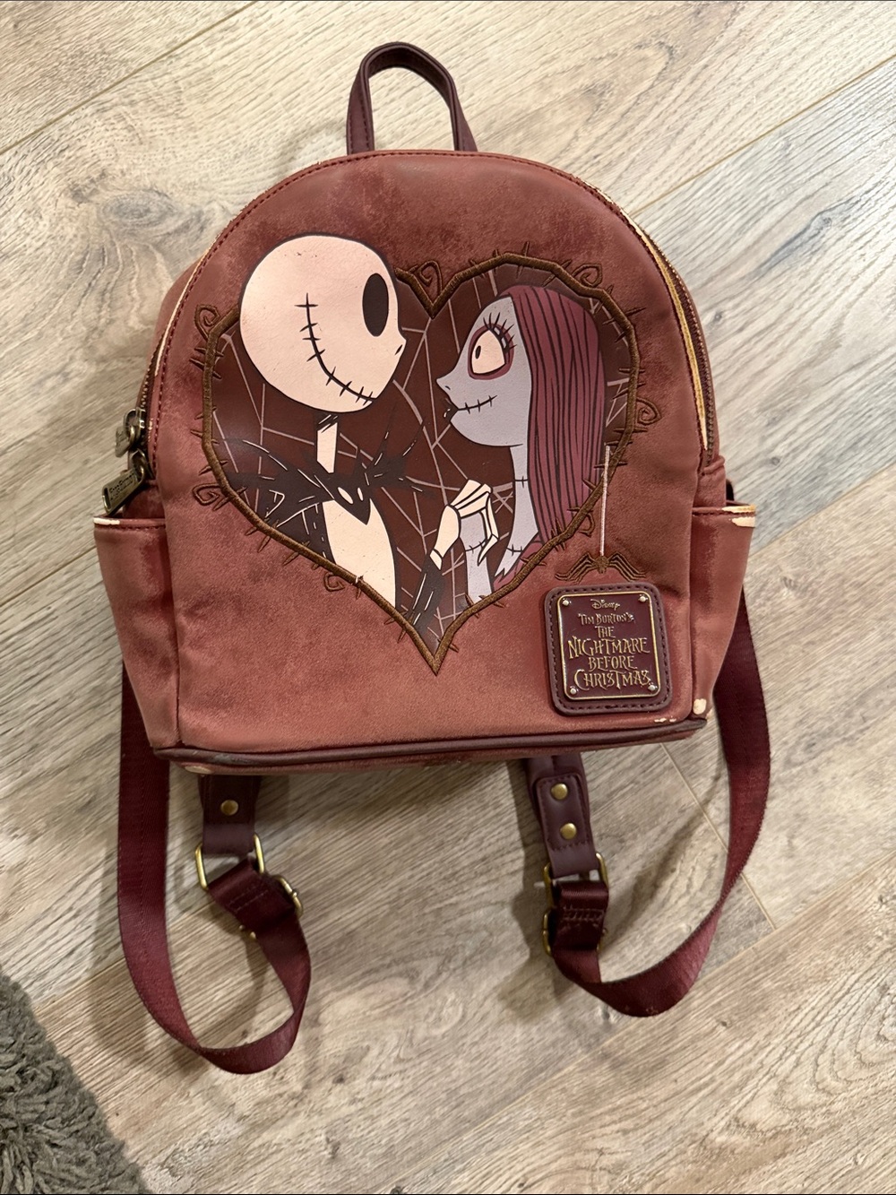 Loungefly Burgundy The Nightmare Before Christmas Jack & Sally Mini Backpack